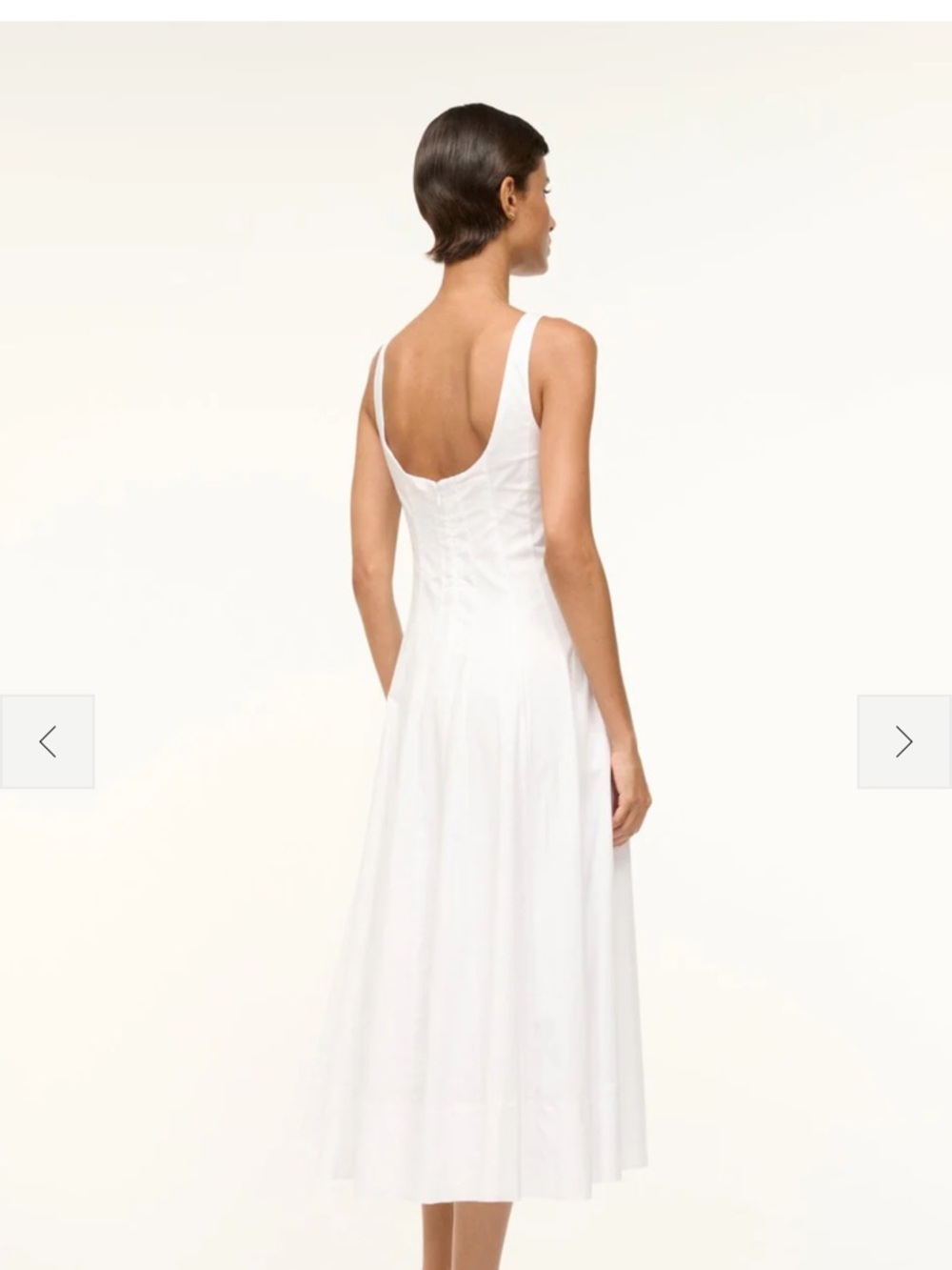STAUD White Scoop-Back Cotton Midi Dress